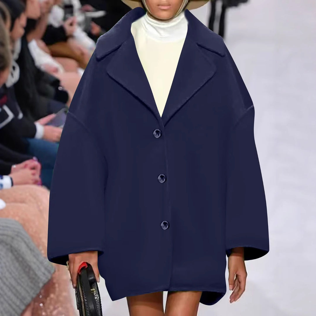 Women's Oversized Short Coat with Wide Lapels and Button Closure Mune Fashion