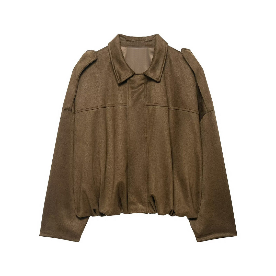 Women’s Oversized Cropped Jacket with Balloon Hem and Shoulder Cutouts Mune Fashion