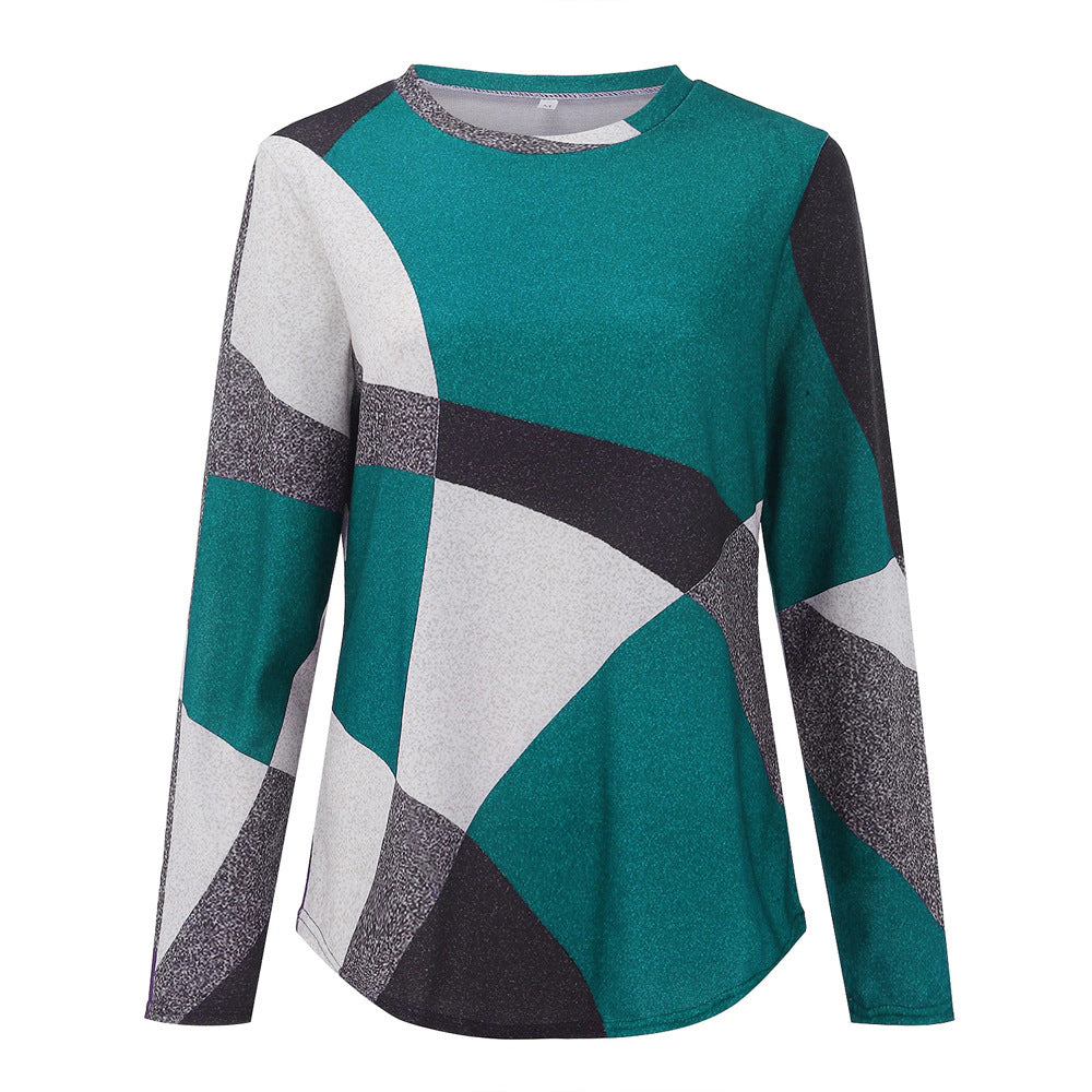 Women's long sleeve shirt with graphic print, round neckline and curved hem Mune Fashion