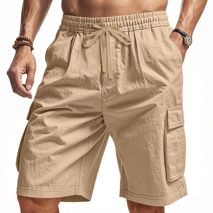 Men's casual cargo Bermuda shorts with elastic drawstring waistband, straight leg, and patch flap pockets Mune Fashion