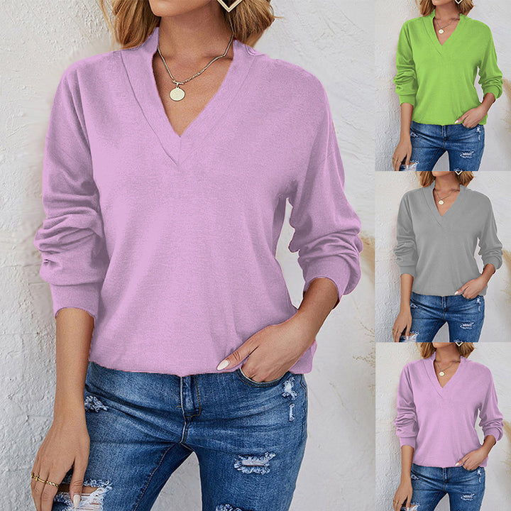Women's Loose V-Neck Fine Knit Sweater with Raglan Sleeves Mune Fashion