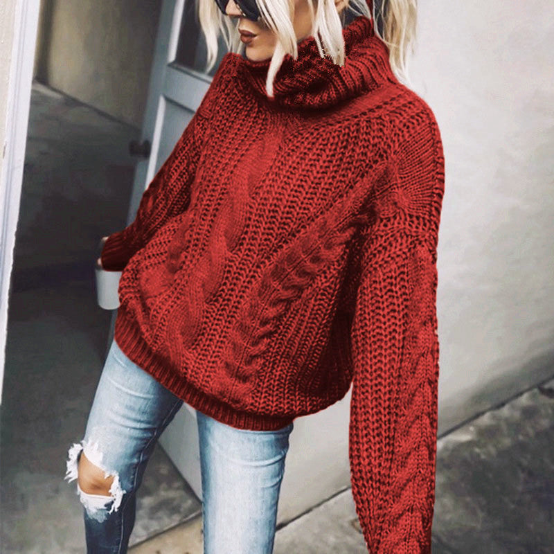 Women nan Oversized knitted sweater with chunky cable pattern and roll neck Mune Fashion