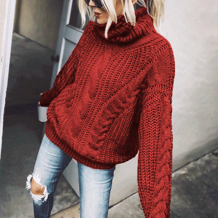 Women nan Oversized knitted sweater with chunky cable pattern and roll neck Mune Fashion