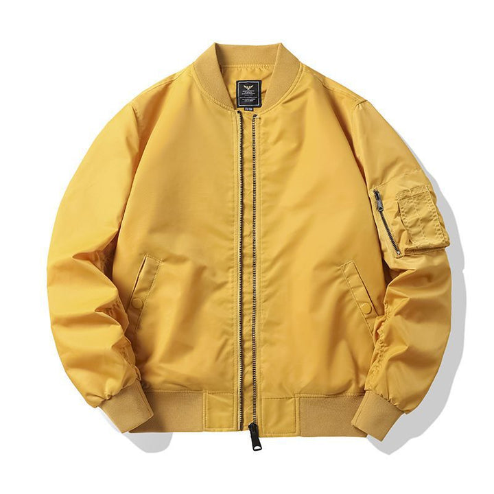 Men's  matte nylon flight bomber jacket with sleeve utility pocket and ribbed trims Mune Fashion