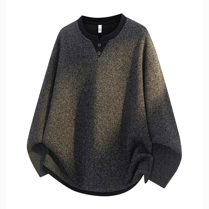 Men's Oversize Henley Sweatshirt with Waffle Texture & Button Placket Mune Fashion