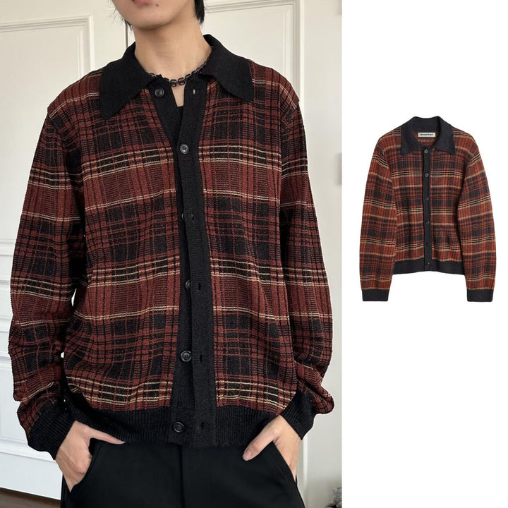 Women's Fashionable Cardigan with Check Pattern Mune Fashion
