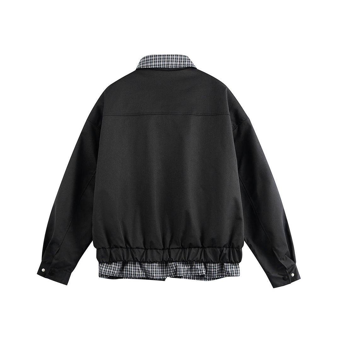 Men's layered-look blouson jacket with check collar and adjustable hem Mune Fashion