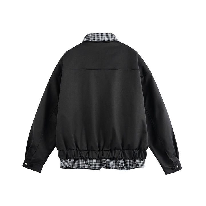 Men's layered-look blouson jacket with check collar and adjustable hem Mune Fashion