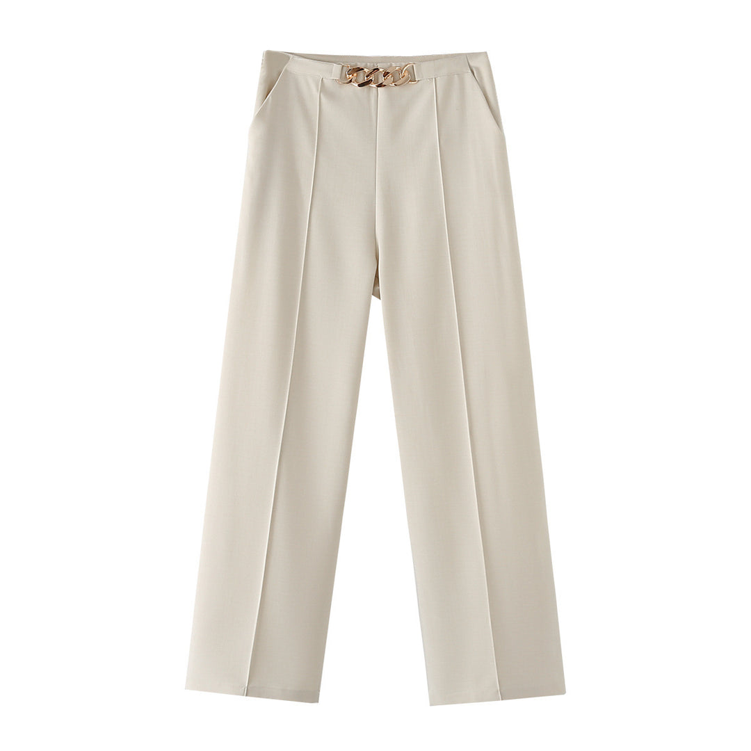 Ladies' three-piece suit set with chain crop top, loose blazer, and high-waisted pleated trousers Mune Fashion