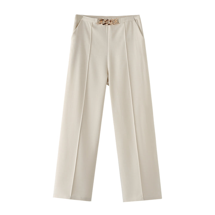 Ladies' three-piece suit set with chain crop top, loose blazer, and high-waisted pleated trousers Mune Fashion