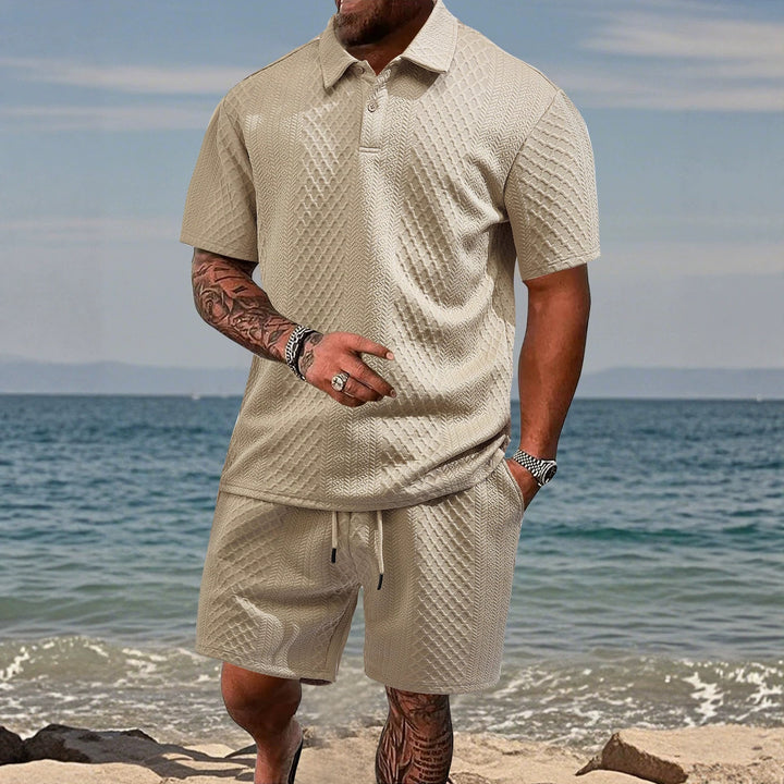 Men's textured jacquard polo shirt short sleeves slim fit with polo collar Mune Fashion
