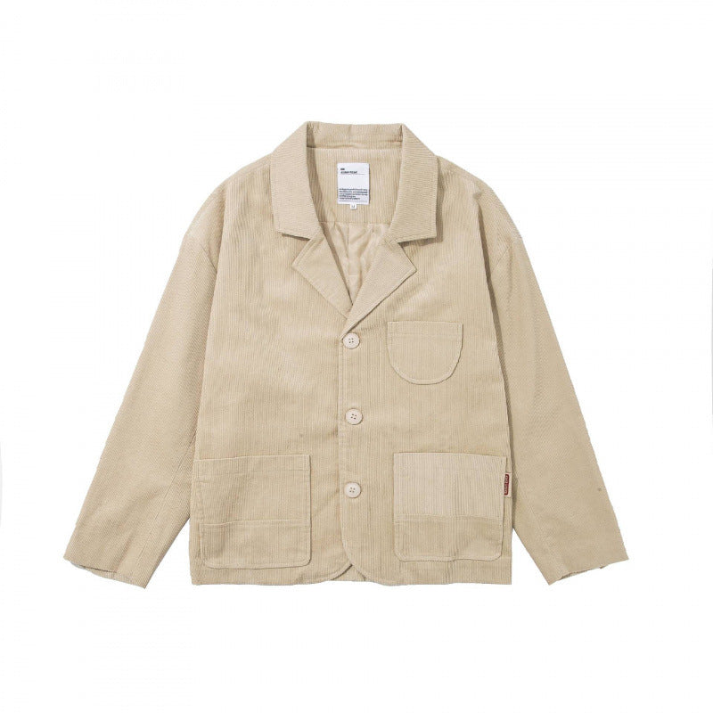 Men's Boxy Cord Blouson with Lapel Collar, Patch Pockets and Relaxed Silhouette Mune Fashion