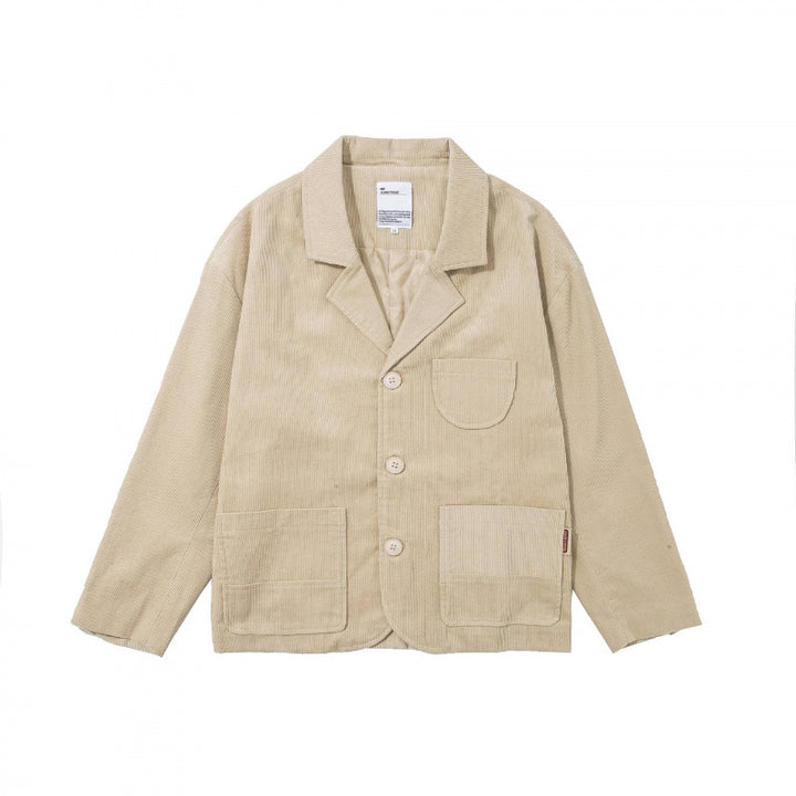 Men's Boxy Cord Blouson with Lapel Collar, Patch Pockets and Relaxed Silhouette Mune Fashion