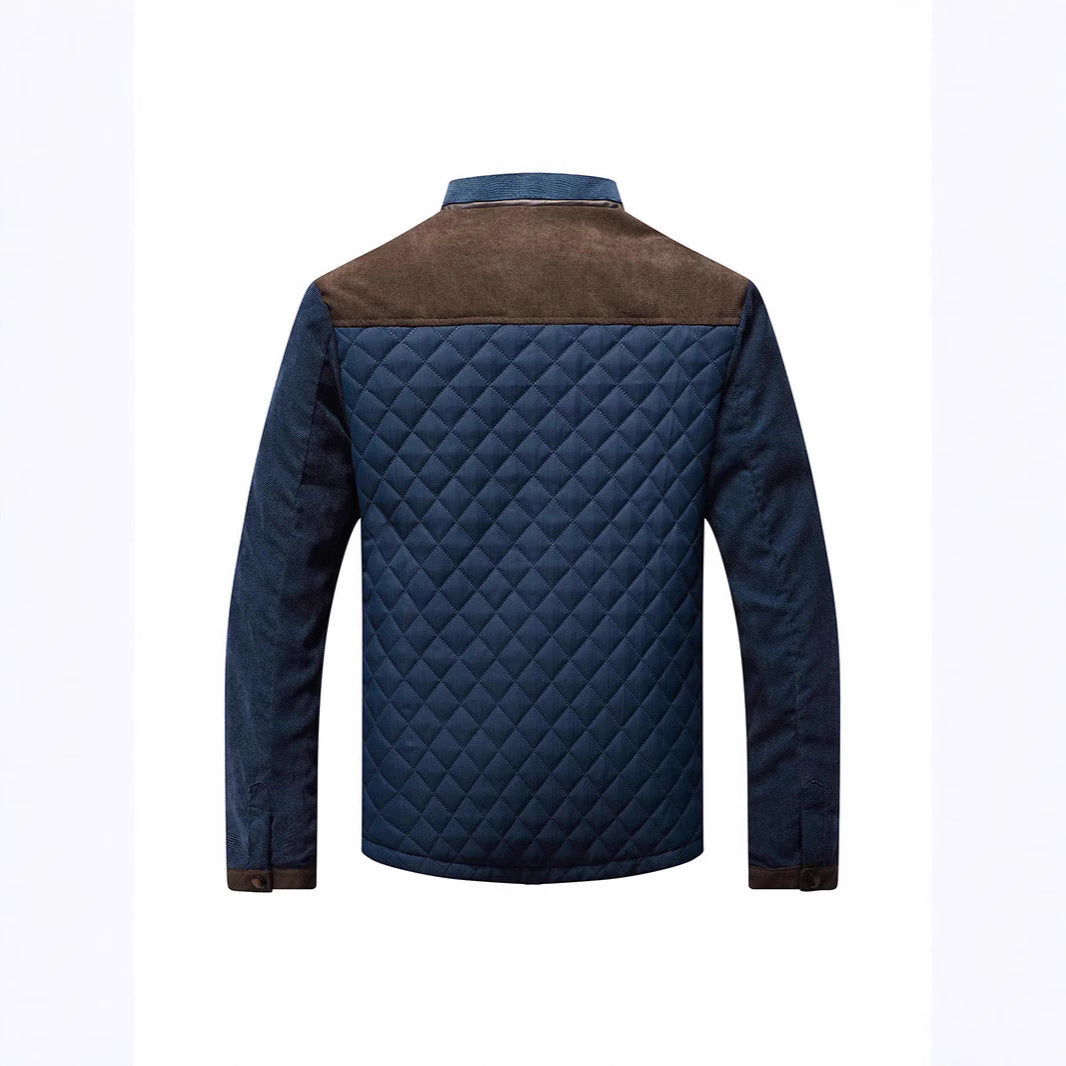 Men's quilted jacket with diamond quilting, contrast trim and stand-up collar Mune Fashion