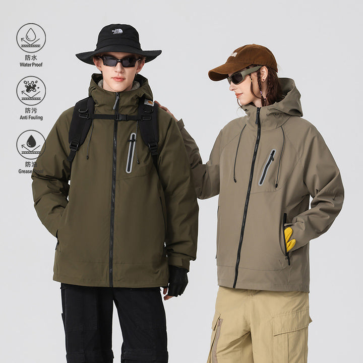 Men's Waterproof Softshell Rain Jacket with Adjustable Hood and Chest Zip Drune