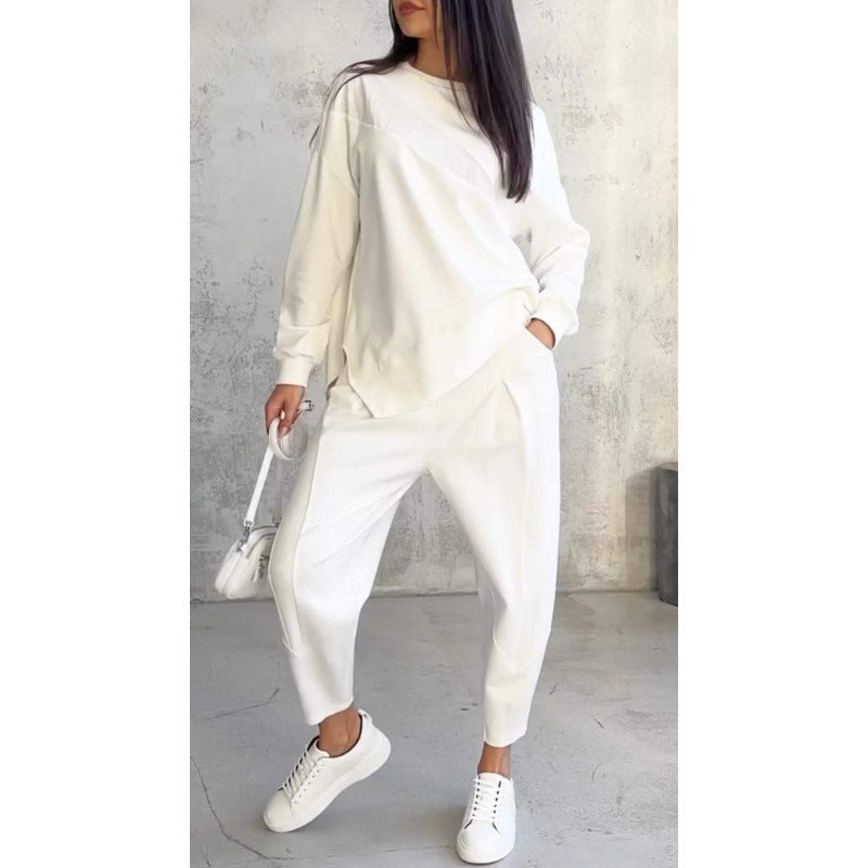 Women's Casual Two-Piece Lounge Set with Oversize Sweatshirt and Tailored Tapered Pants Mune Fashion
