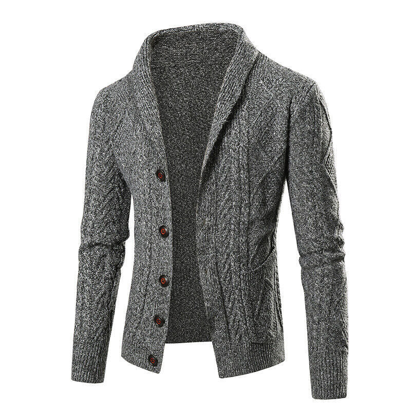 Men's chunky knit cardigan with shawl collar and cable pattern Mune Fashion