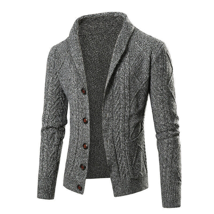 Men's chunky knit cardigan with shawl collar and cable pattern Mune Fashion