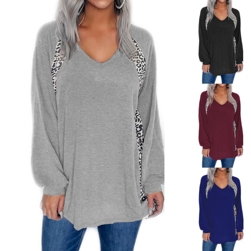 Women Oversize V-Neck Long Sleeve Tunic with Leo Side Inserts and Casual Silhouette Mune Fashion
