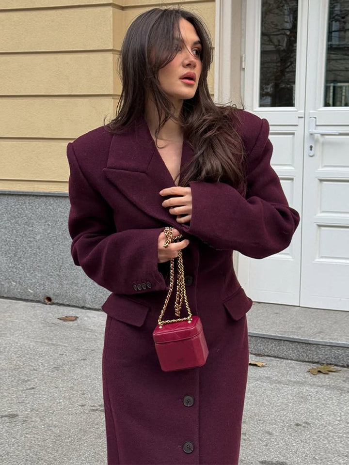 Women's Maxilength Wool Blend Coat with Tailored Cut and Button Placket Mune Fashion