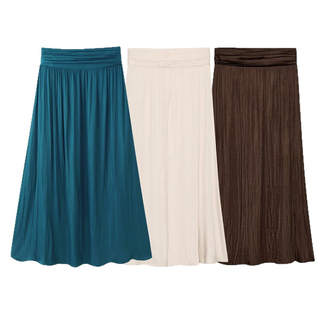 Women's maxi skirt with pleated crinkle look and gathered waistband Mune Fashion