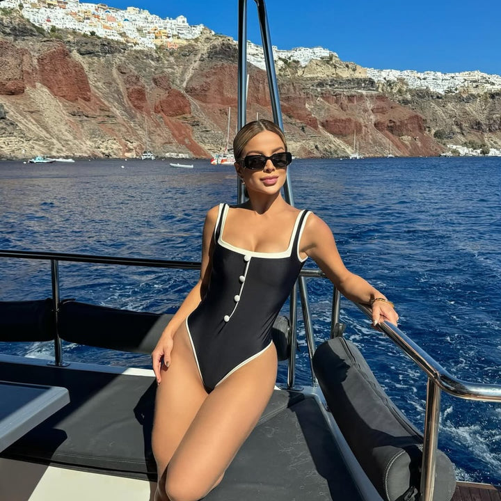 Women one-piece swimsuit with classic button details Mune Fashion