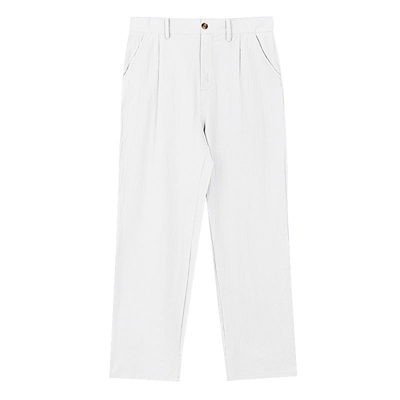 Men's elegant pleated trousers made of lightweight cotton blend with straight cut and belt loops Mune Fashion