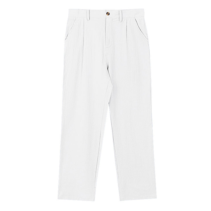 Men's elegant pleated trousers made of lightweight cotton blend with straight cut and belt loops Mune Fashion