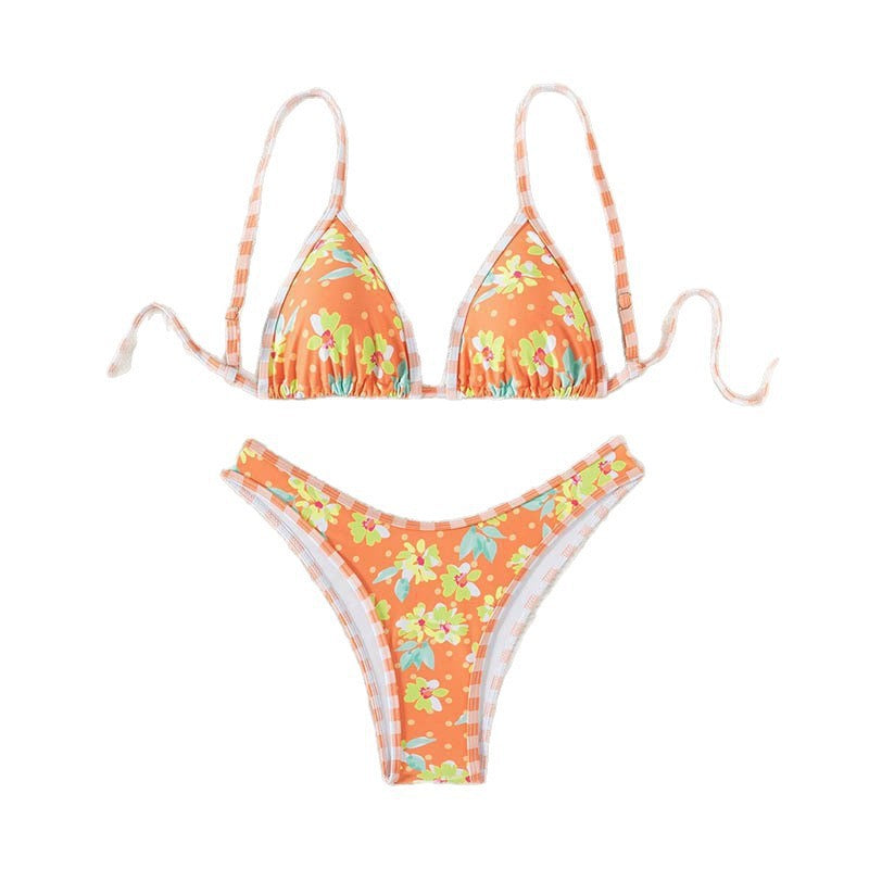 Women Triangle Bikini with Floral Pattern and Adjustable Straps Mune Fashion