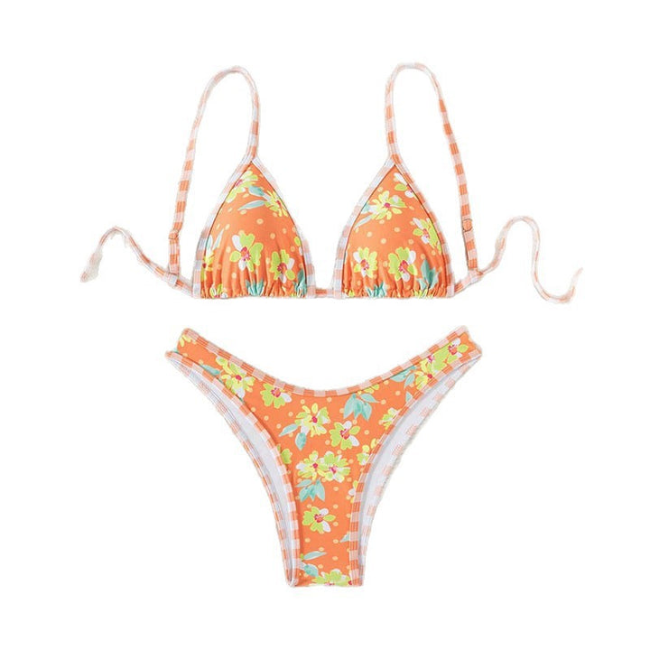 Women Triangle Bikini with Floral Pattern and Adjustable Straps Mune Fashion