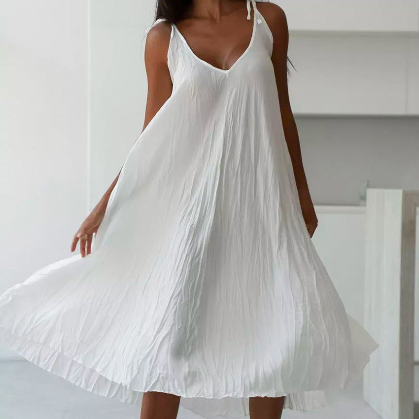 Mune | Women's White Loose Idle Long Slip Nightgown Casual Comfortable Outerwear Homewear