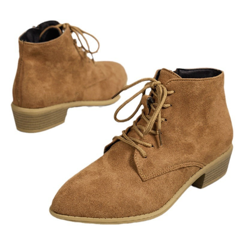 Ladies ankle-high lace-up ankle boots in suede look with side zipper and low block heel Mune Fashion