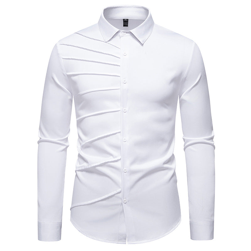 Men's Tailored Business Shirt with Diagonal Pleat Design Mune Fashion