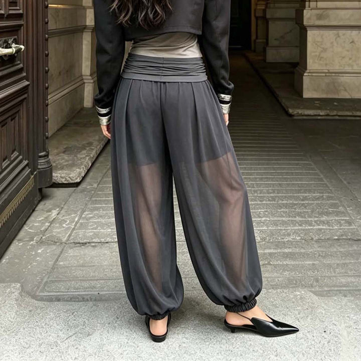 Ladies' wide harem pants with folded waistband and elastic leg cuffs Mune Fashion