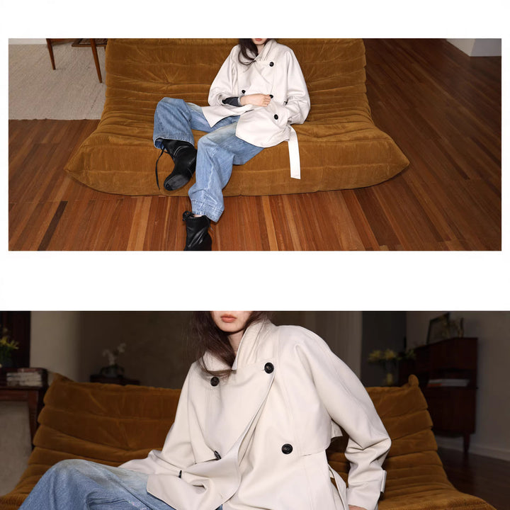 Women's Fashionable Trench Coat with Waist Belt and Large Pockets Mune Fashion