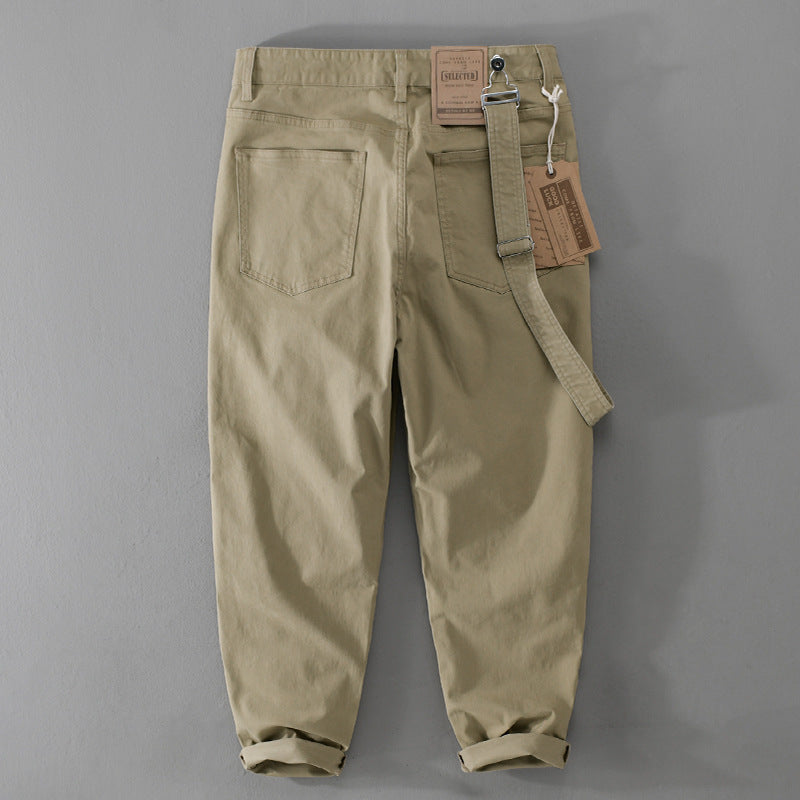 Men's Tapered Chino Pants with Removable Belt, High Waist and Cuffed Hem Mune Fashion
