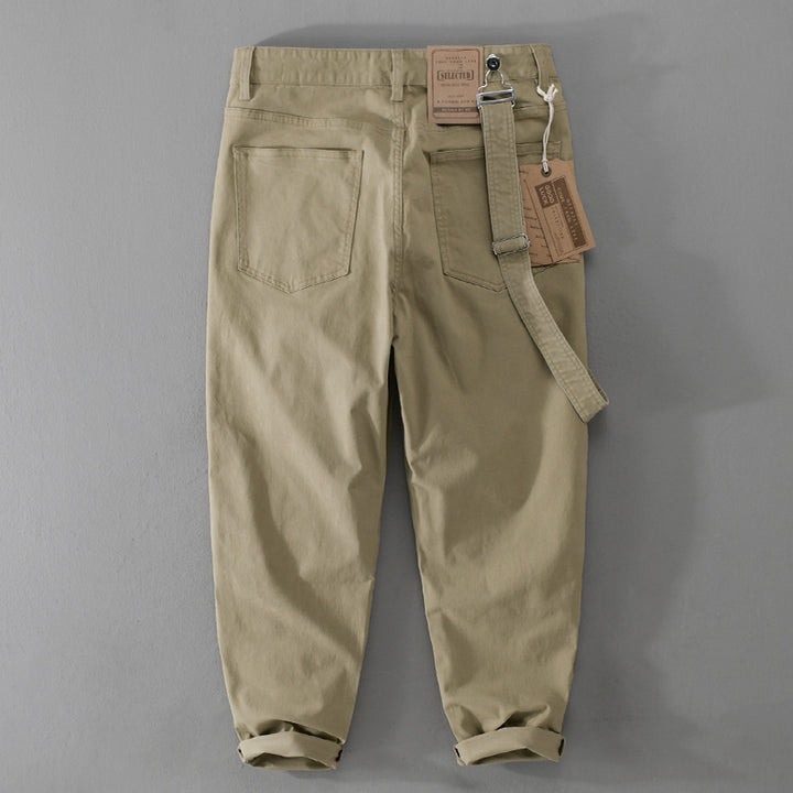 Men's Tapered Chino Pants with Removable Belt, High Waist and Cuffed Hem Mune Fashion