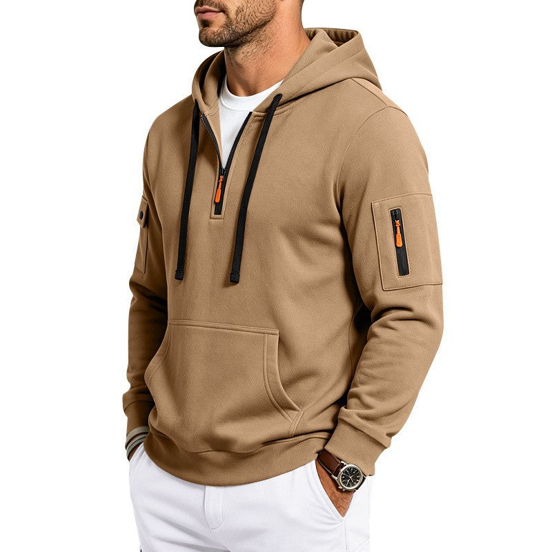 Men's Hoodie with Half Zip, Utility Arm Pockets and Kangaroo Pocket Mune Fashion