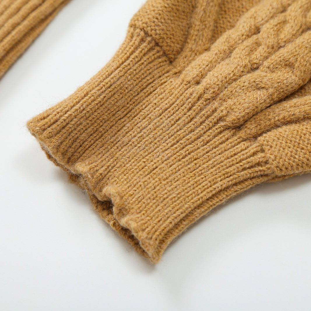 Women's Off-Shoulder Cable Knit Sweater with Wide Ribbed Cuff and Folded Collar Mune Fashion
