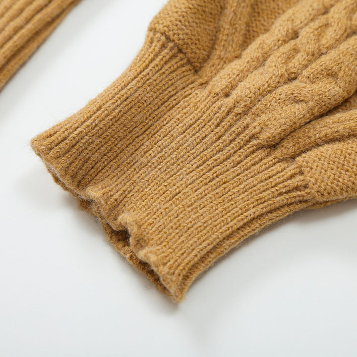 Women's Off-Shoulder Cable Knit Sweater with Wide Ribbed Cuff and Folded Collar Mune Fashion