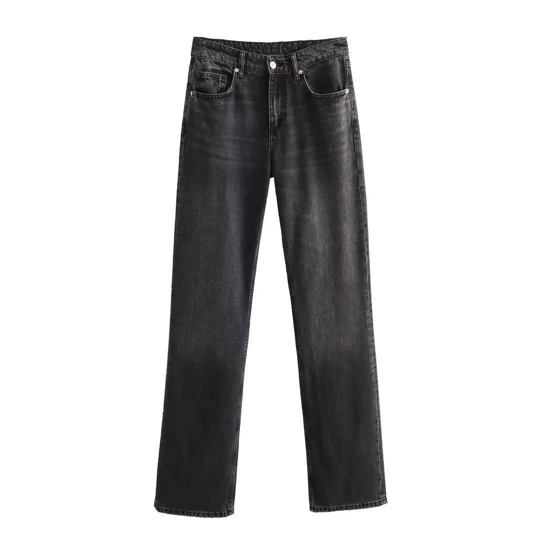 Women's high-waist jeans with straight leg, five-pocket cut and vintage wash Mune Fashion