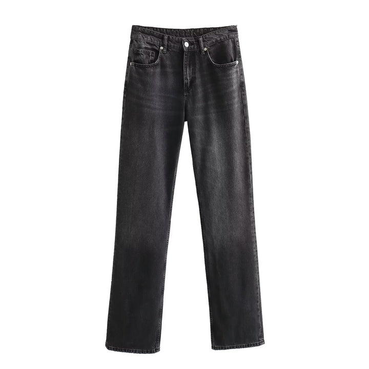 Women's high-waist jeans with straight leg, five-pocket cut and vintage wash Mune Fashion