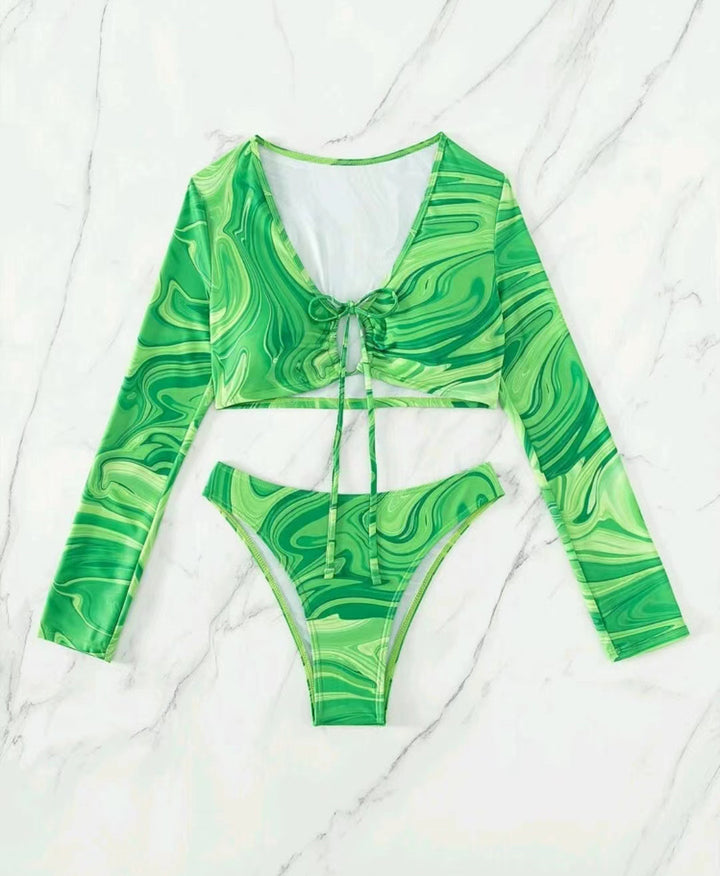 Women's Surf Bikini Set with Long Sleeve Crop Top and High Waisted Bottoms Mune Fashion