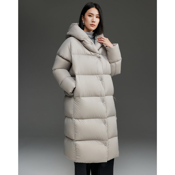 Women Long Quilted Down Parka with Hood and Thermal Insulation Mune Fashion