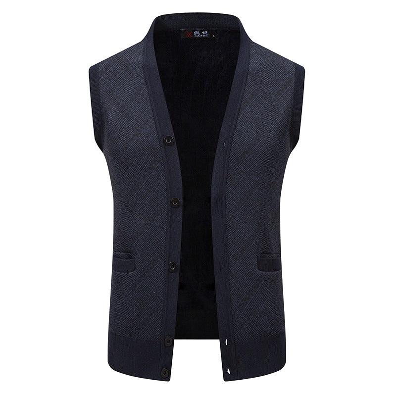 Men's fine-knit vest with V-neck, button placket and diamond pattern Mune Fashion