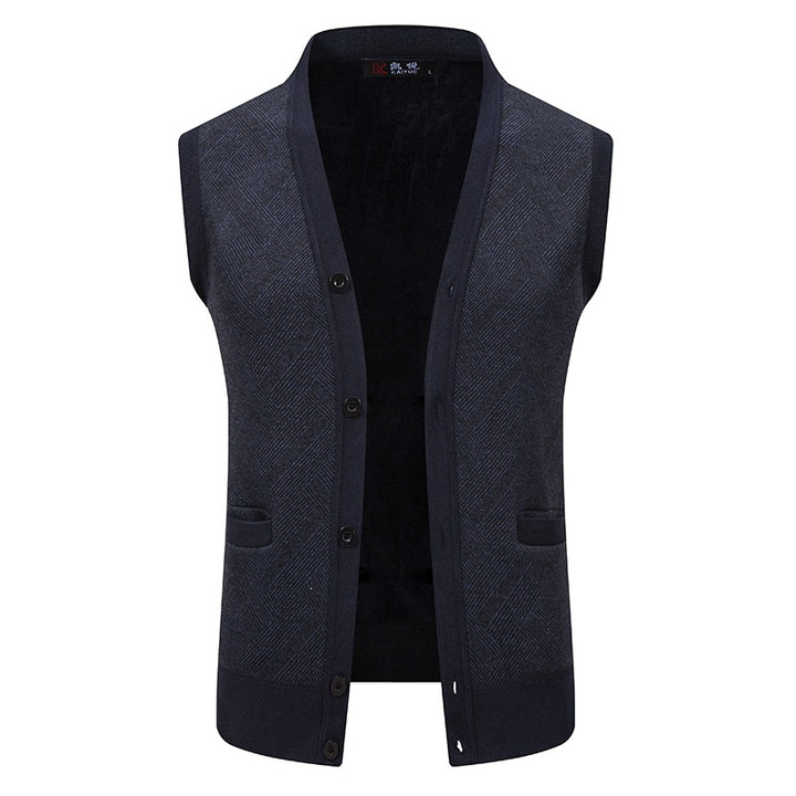 Men's fine-knit vest with V-neck, button placket and diamond pattern Mune Fashion