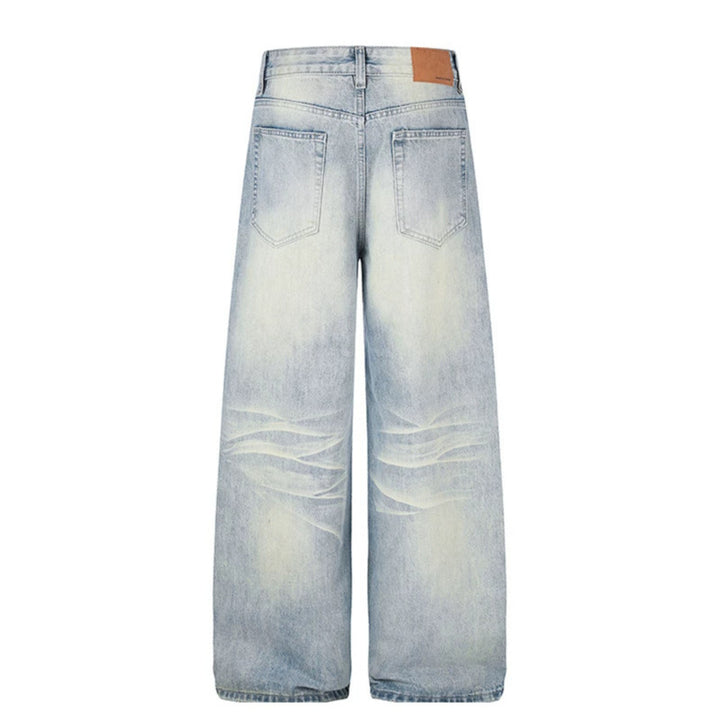 Women's High-Waist Wide Denim Palazzo Jeans with Button Fly and Used Wash Mune Fashion