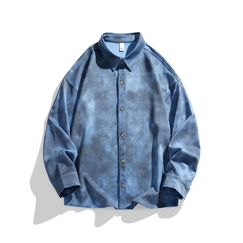 Men's Oversized Shirt Jacket in Washed Tie Dye Look with Wooden Button Placket & Casual Silhouette Mune Fashion