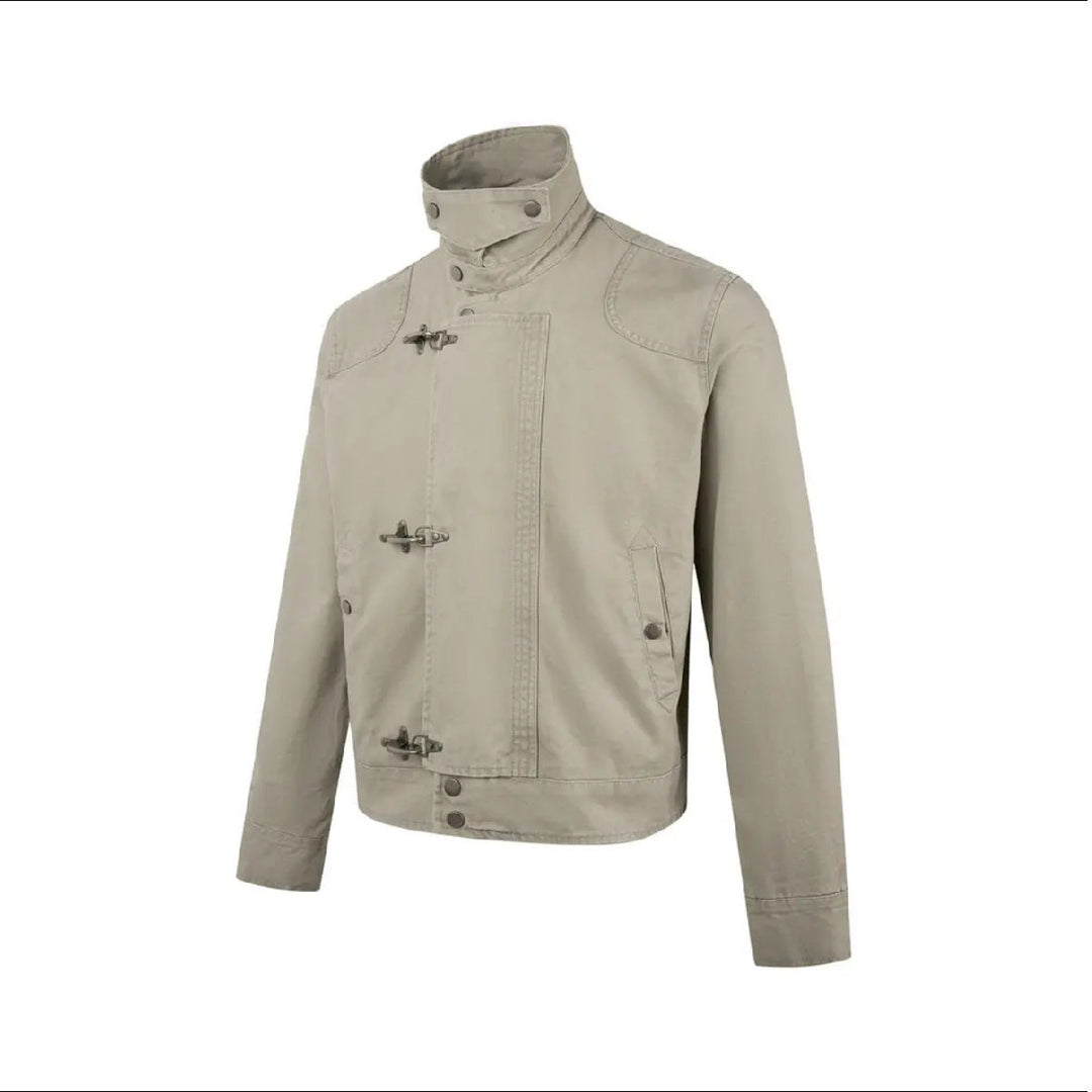 Men's Fashionable Short Jacket with Innovative Buckles and Practical High-Collar Mune