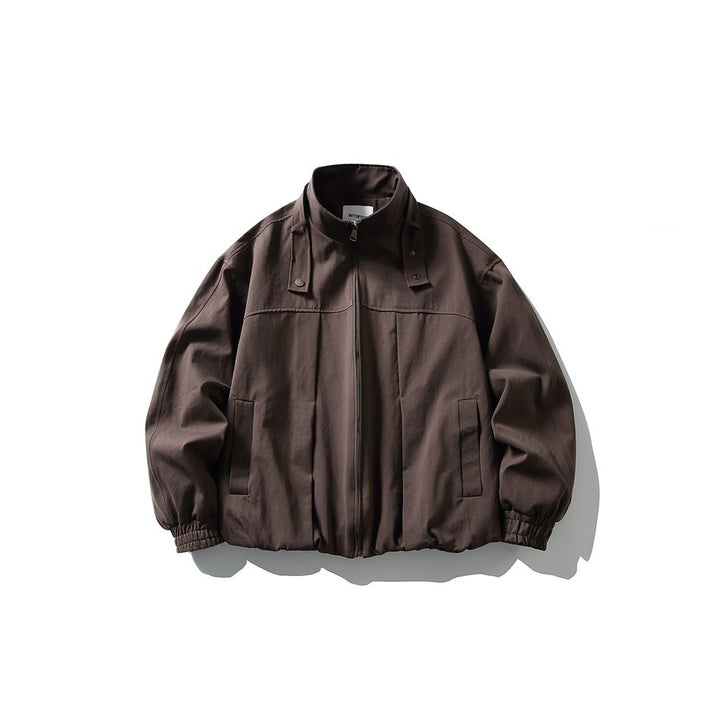 Men's Boxy Blouson Jacket in Overshirt Style with Stand Collar and Strap Detail Mune Fashion